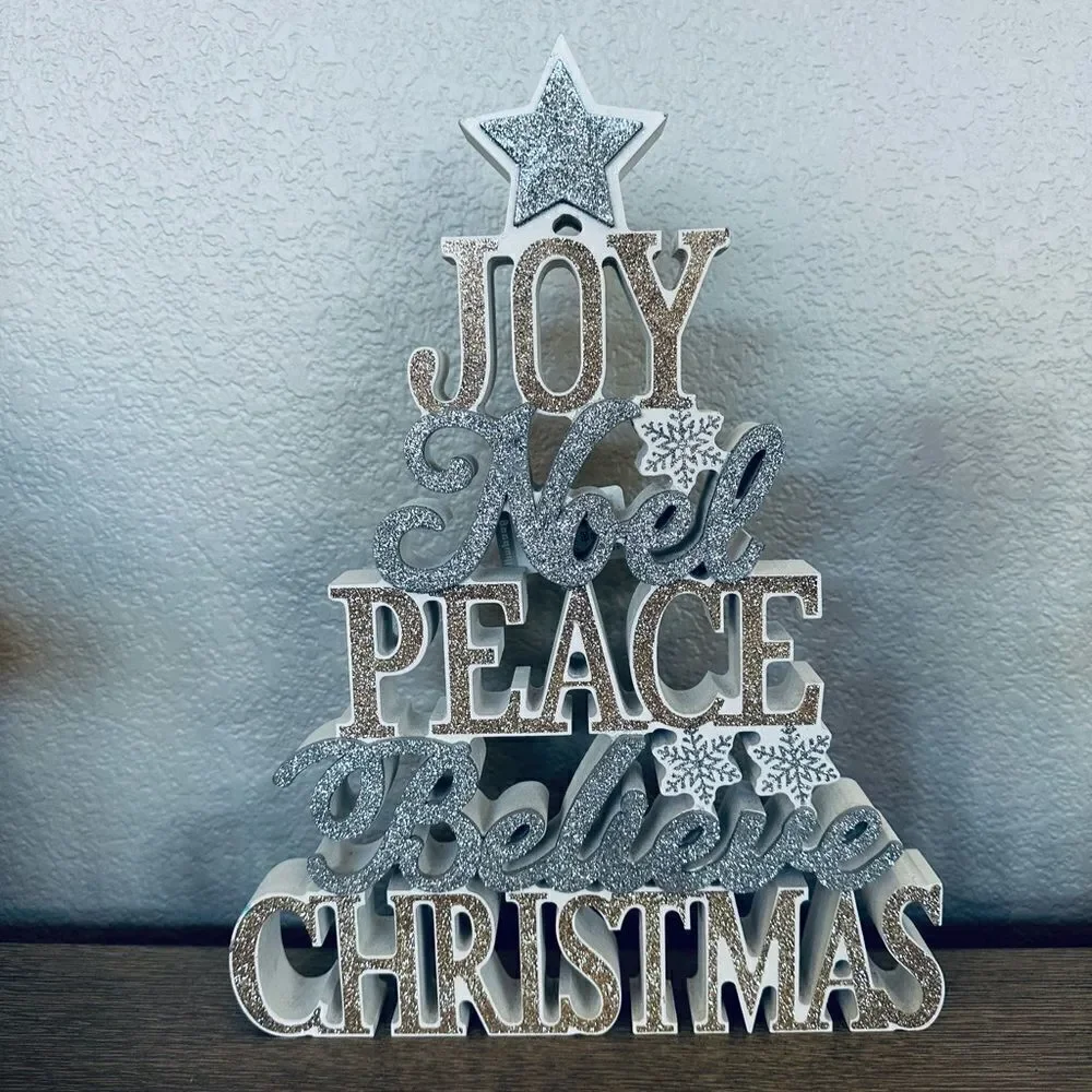 Christmas Tree Cutout Festive Glitter Decor Sign